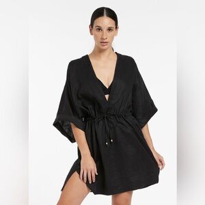 JETS AUSTRALIA Jetset Gather Front Kaftan in Black Size L